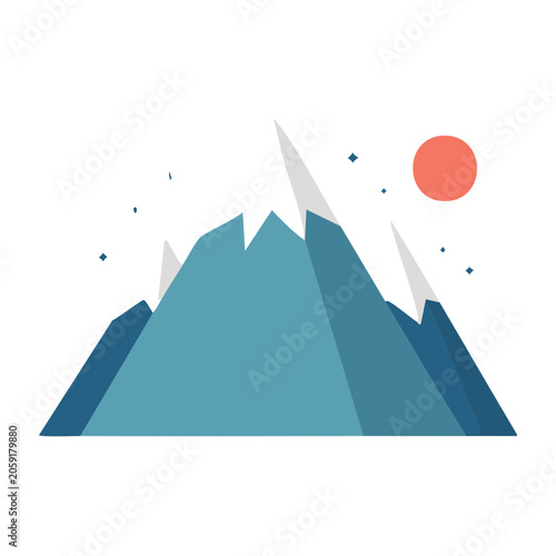 Flat design mountain illustration with sun