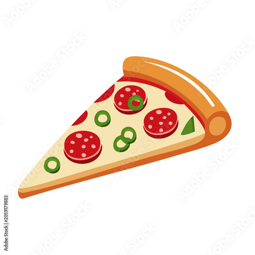 Flat Design Pizza Slice with Pepperoni and Olives