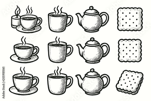 Biscuit mug teacup vector icon icons pencil corner setup ink cozy tea