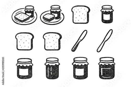 Scene slice butter bread grid bakery snack jam knife icon afternoon vector