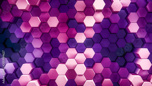 Εκτύπωση καμβά 3d rendered background of patterned hexagons in vivid saturated pink and purple colors