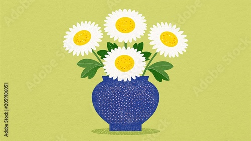 geometric daisy flowers in minimalist vase modern illustration