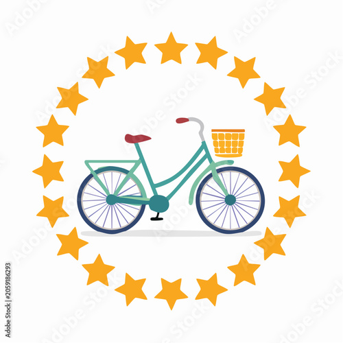 Retro Bicycle with Basket Surrounded by Stars