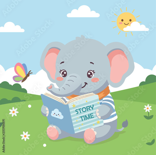 Baby Elephant Story Time Nursery Animal Clipart
