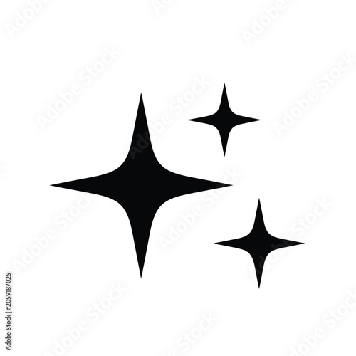 Three black four-pointed star shapes are displayed on a white background.