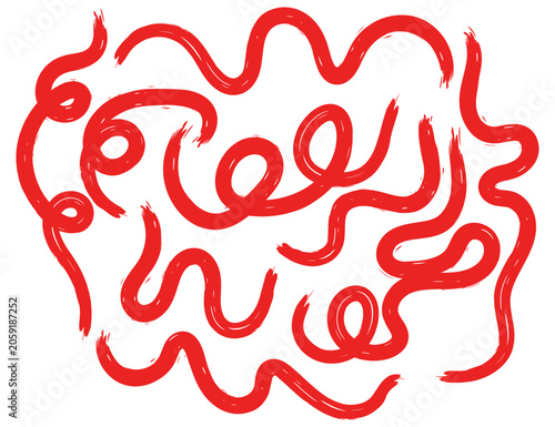Abstract Textured Red Wavy Brush Stroke Line Vector Set - Collection of abstract red wavy lines with a textured brush stroke effect, curves, loop and fluid shapes for posters, prints, patterns, vector