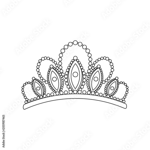 A simple line drawing of a tiara with decorative jewels and pearls.