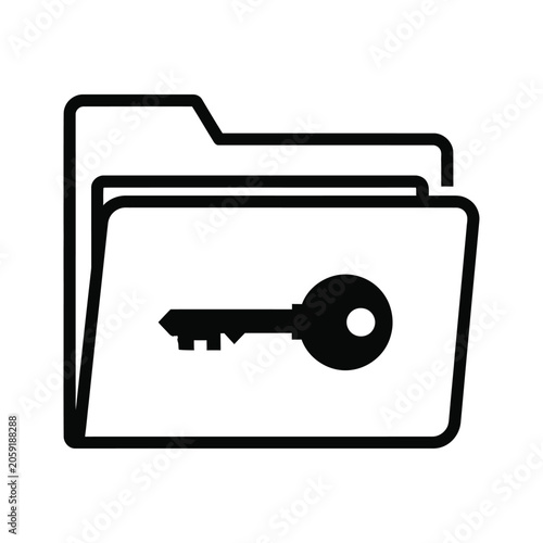 A key is depicted on a folder icon, symbolizing security and access to information.