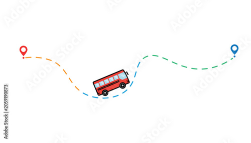 Foto Red Bus Route Map Icon with Pins and Dashed Path