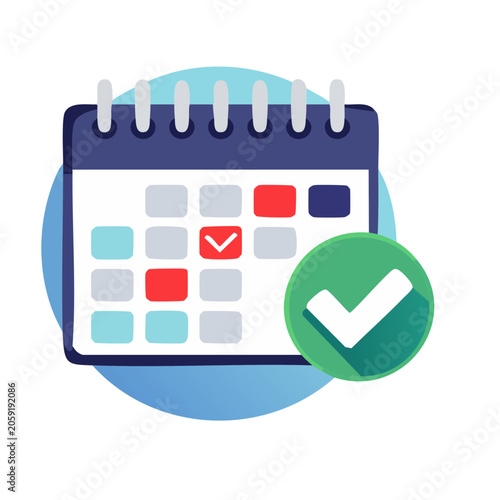 Calendar with checkmark icon in flat design