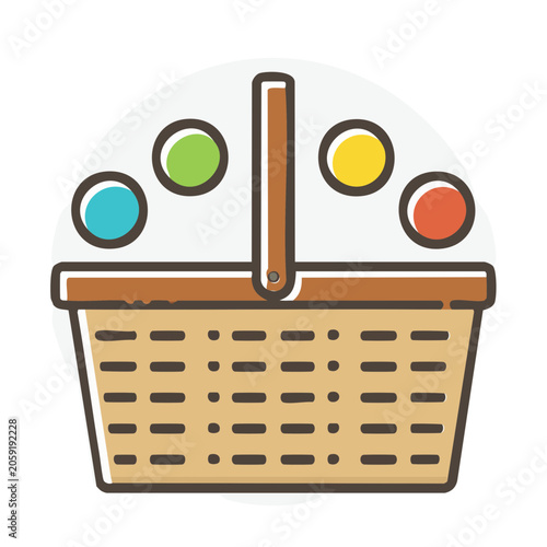 Flat design icon of a basket with colorful balls