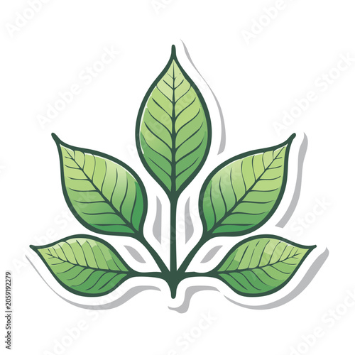 Green Leaves with Stem Flat Design Illustration