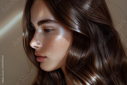 Woman with Long Brown Hair and Soft Lighting