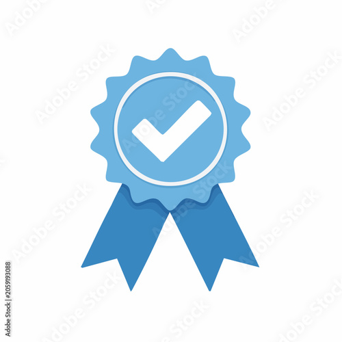 Blue Ribbon with Checkmark Icon