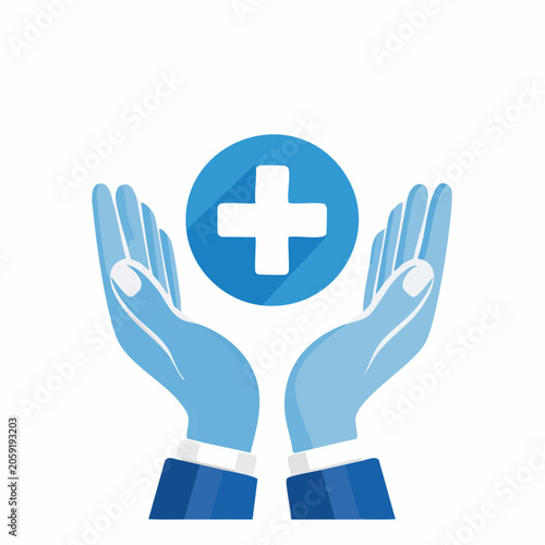 Hands holding a blue circle with a white cross