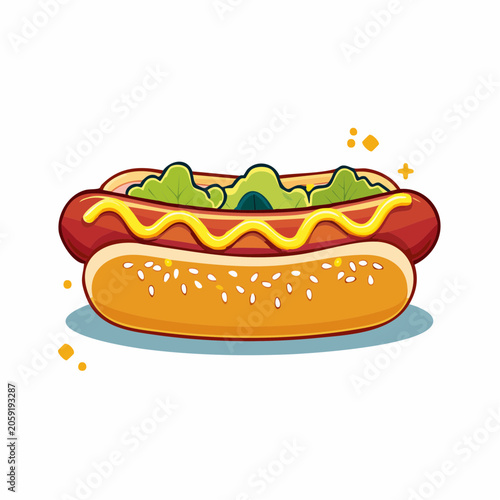 Stylized Hot Dog with Mustard and Lettuce
