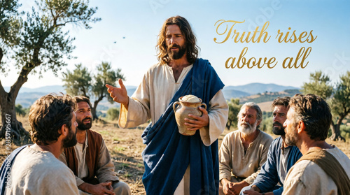 Jesus teaches the parable of the yeast with grace showing faith spreading through all creation.
