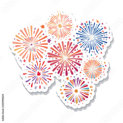 Colorful Fireworks Illustration on White Background
