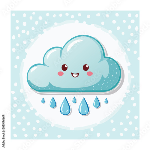 Cute Smiling Cloud with Raindrops Illustration