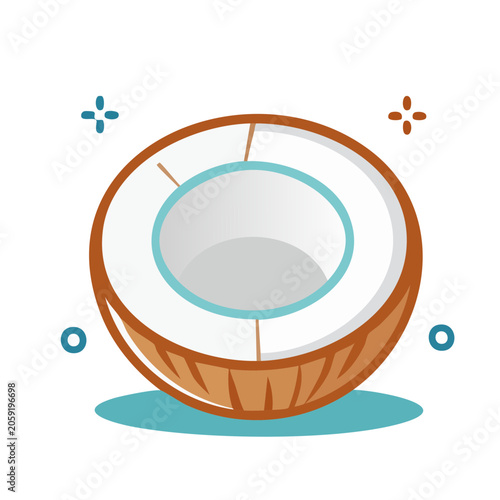 Flat design illustration of a halved coconut