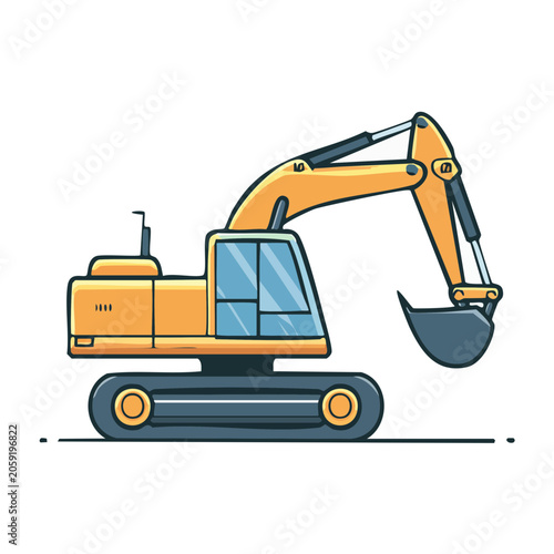 Orange Excavator Illustration in Flat Design