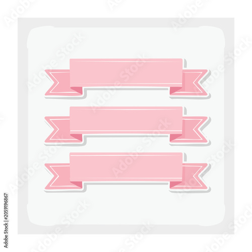 Three Pink Ribbon Banners in Flat Design
