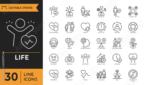 Canvastavla Life outline icon set. Editable stroke. Vector illustration