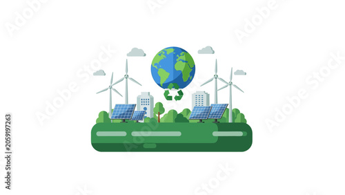 Renewable Energy and Green City Sustainability Flat Vector Illustration