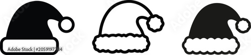 Traditional santa claus hats icons set for winter holiday season with christmas