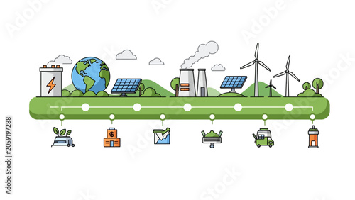 Green Energy Transition Infographic Timeline with Renewable Power Icons and Sustainable Development Concept