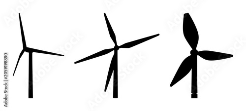 Solid black icon, white background: wind turbine blade pair set with simple line art design featuring sketches, drawings, vector graphics with minimalist and simple illustrations