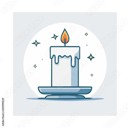 Flat design illustration of a lit candle with stars