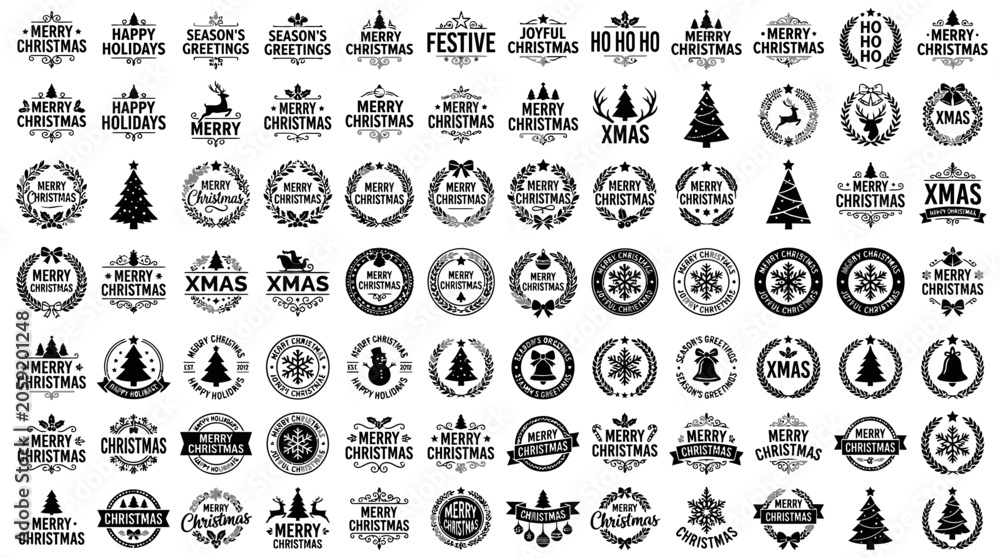 Fototapeta premium Black Christmas Logos and Icons.