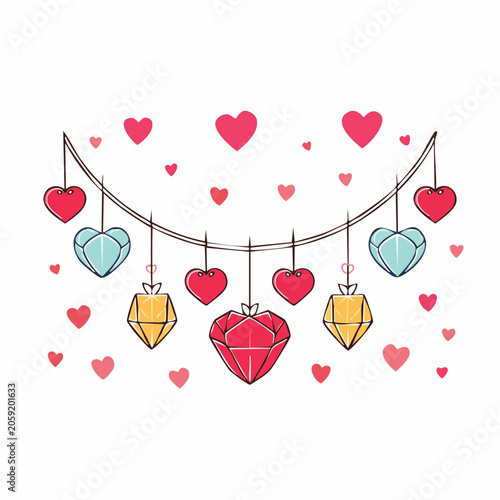 Heart and Gemstone Garland with Scattered Hearts