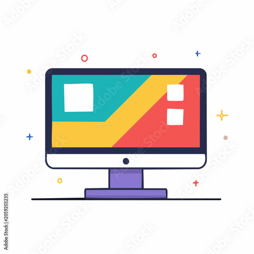 Flat Design Computer Monitor with Colorful Screen