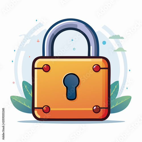Illustration of a Yellow Padlock with a Blue Keyhole
