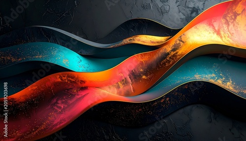 Abstract Colorful Waves on Dark Textured Background for Modern Designs