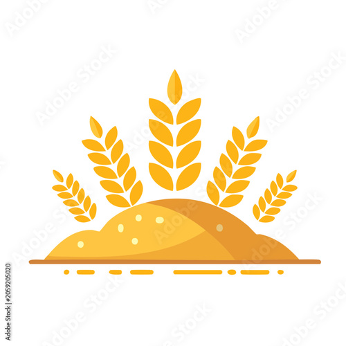 Flat design wheat icon with golden ears