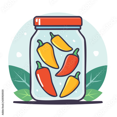 Glass Jar with Chili Peppers in Flat Design