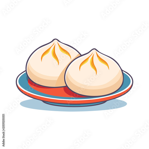 Illustration of Steamed Buns on a Plate
