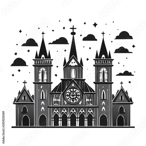 Minimalist Gothic Cathedral Line Art Illustration
