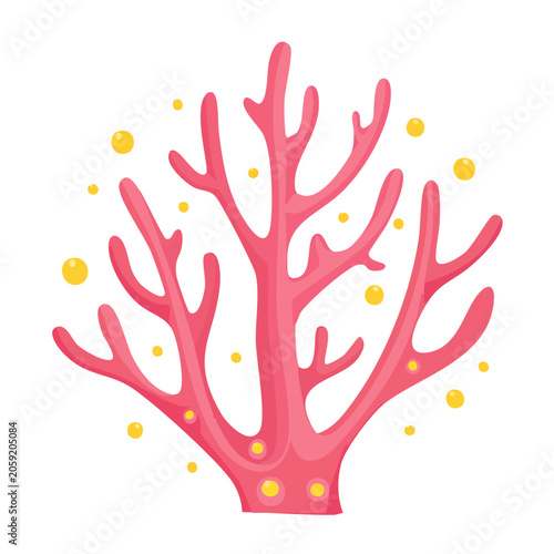 Pink Coral with Yellow Bubbles Illustration