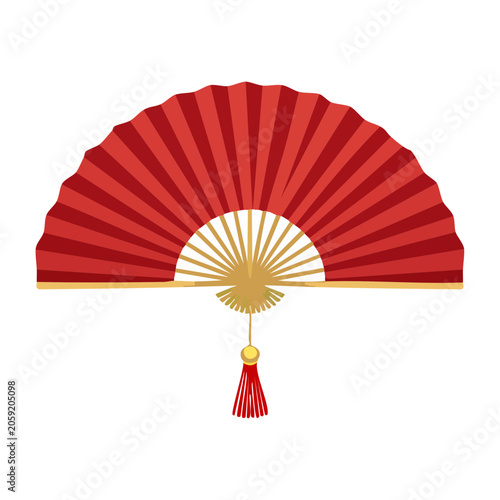 Red Oriental Fan with Gold Handle and Tassel
