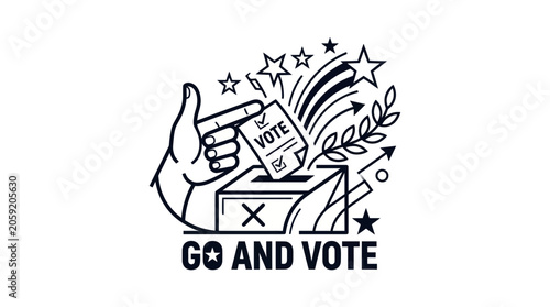 Obraz na plátně Go and Vote Hand Dropping Ballot in Ballot Box, Election Concept, Democracy