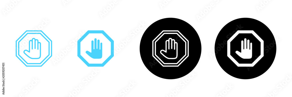 Obraz premium Stop icon vector. stop road sign. hand stop sign and symbol. Do not enter stop red sign with hand