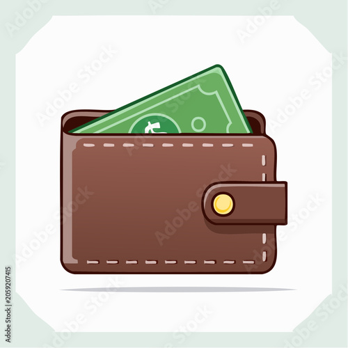 Brown Leather Wallet with Green Banknote