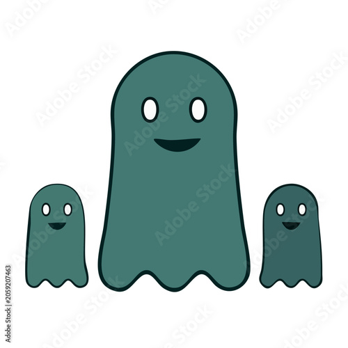 Cute Cartoon Ghost Family Illustration