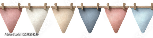 Pennant banner in pastel colors on a wooden rod