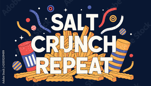 Quadro em tela Salt crunch repeat text design with golden crispy potato french fries