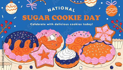 Obraz na płótnie Colorful hand drawn illustration celebrating national sugar cookie day festival